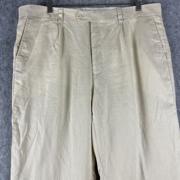 Inserch 100% Linen Pants Mens 38x30 Cream Pleated Front Trousers Coastal - Picture 2 of 13
